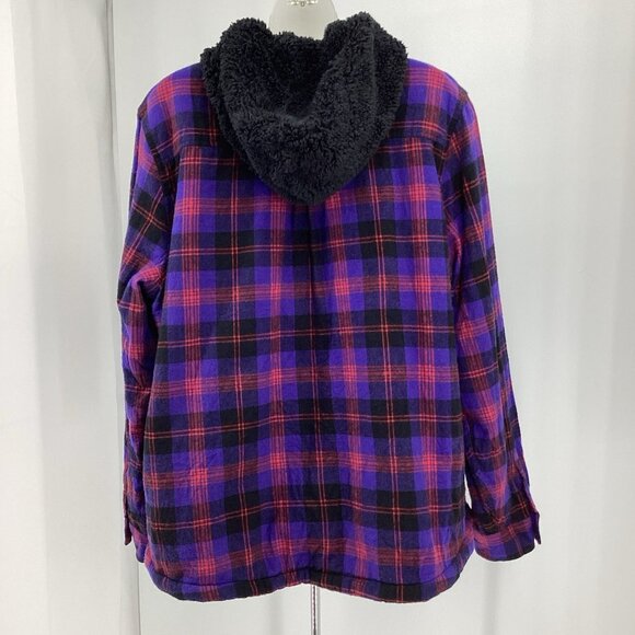 LL Bean Women’s Scotch Plaid Flannel Sherpa Lined Shirt Jacket Purple Black 2X - Picture 7 of 13